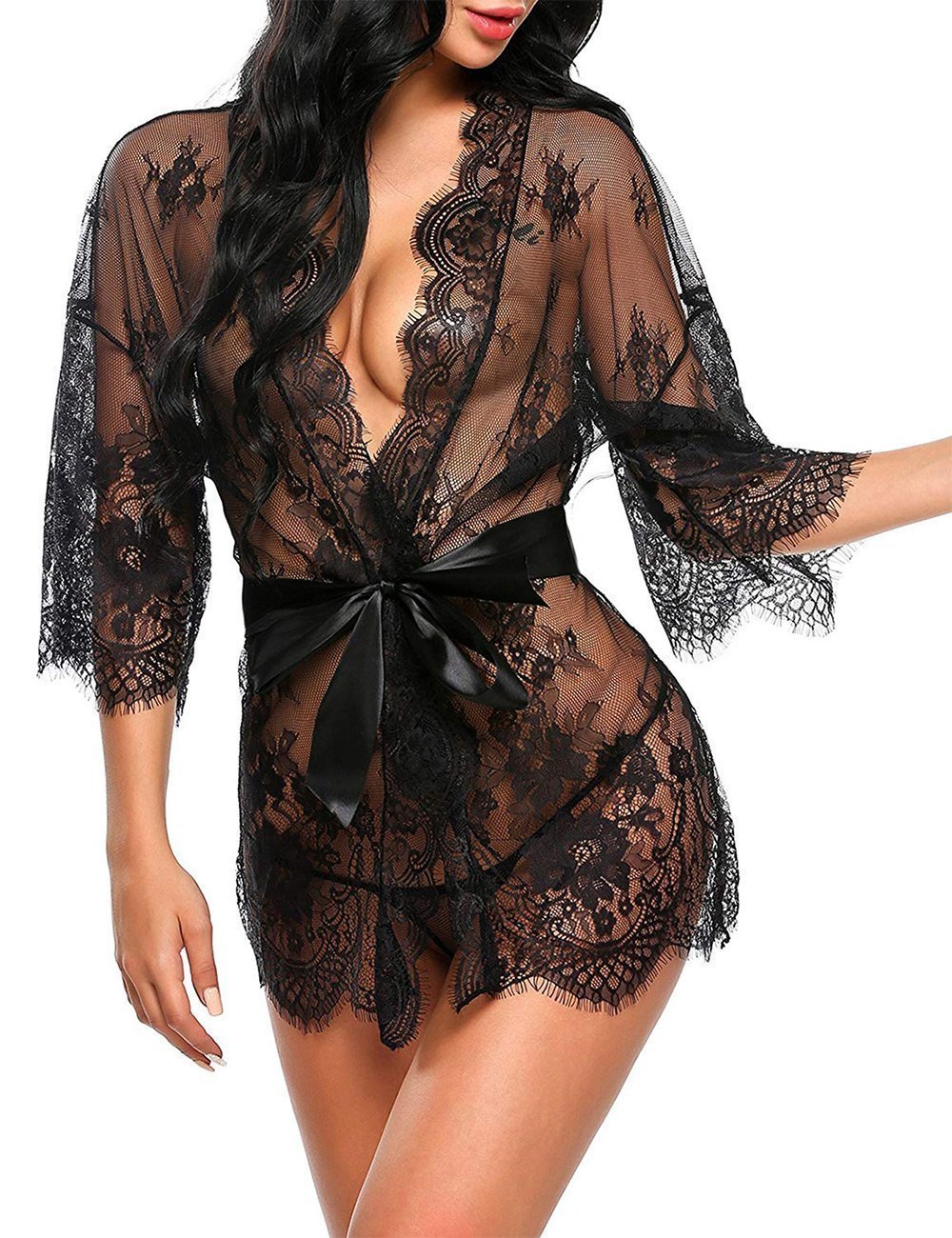 Lace Bow Belt Robe & Thong Set - Missbodybra