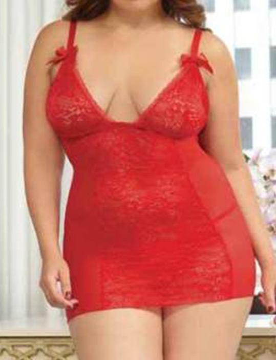 Plus Size Lace Babydoll & Thong Set