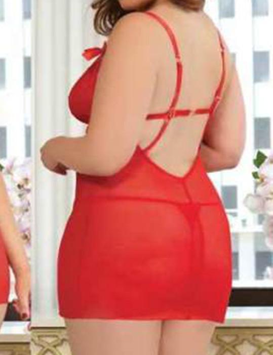 Plus Size Lace Babydoll & Thong Set