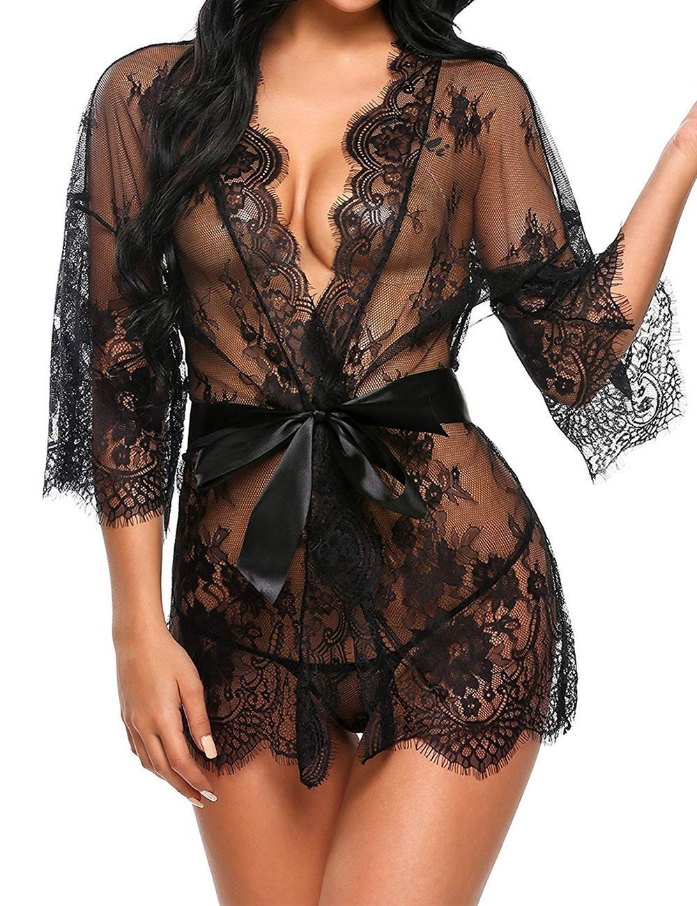 Lace Bow Belt Robe & Thong Set - Missbodybra