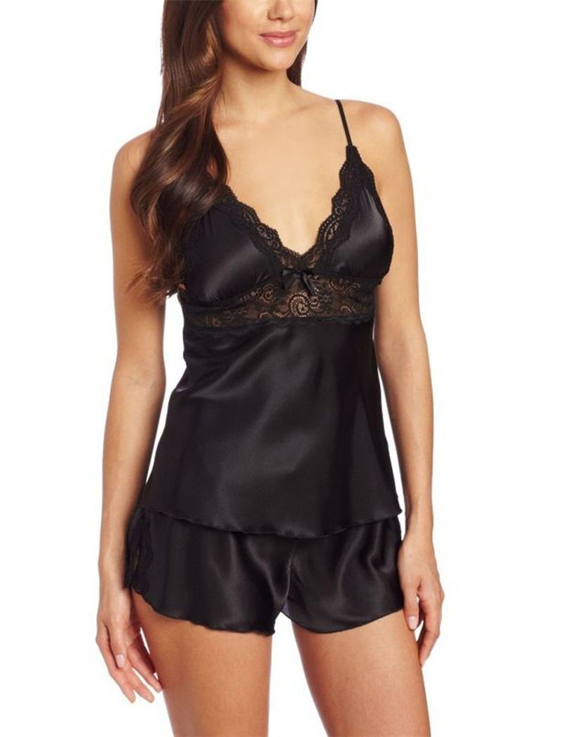 Satin Lace Detail Pajama Set