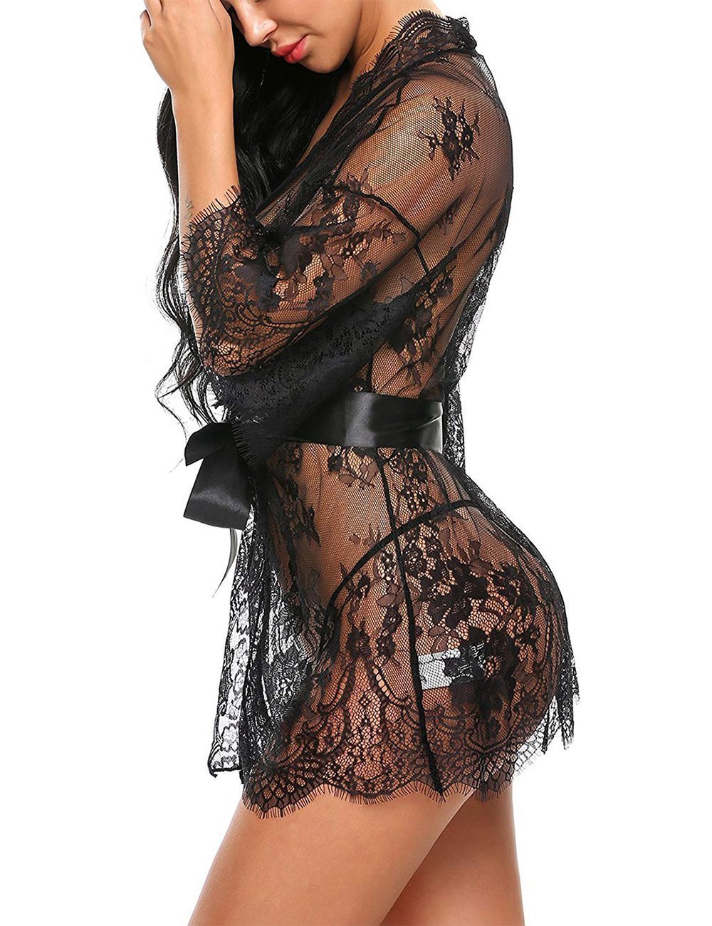 Lace Bow Belt Robe & Thong Set - Missbodybra