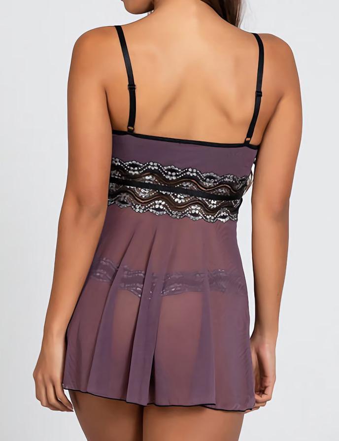 Sequin Detail Babydoll & Thong Set - Missbodybra