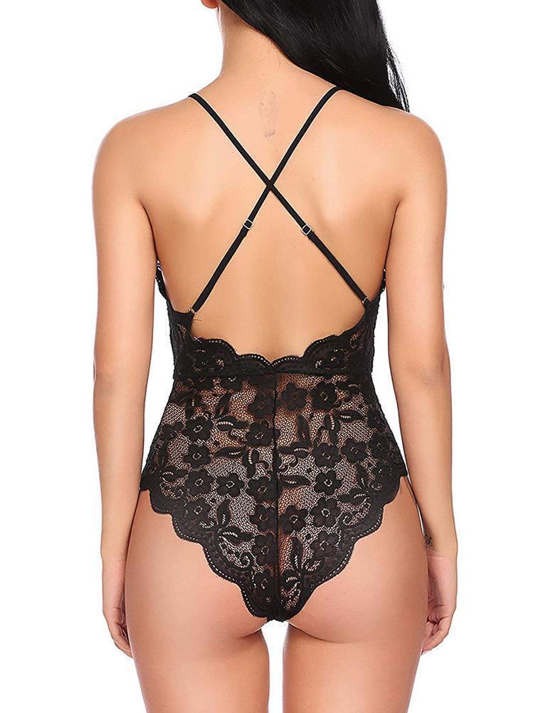 Lace See Through V-Neck Teddy - Missbodybra
