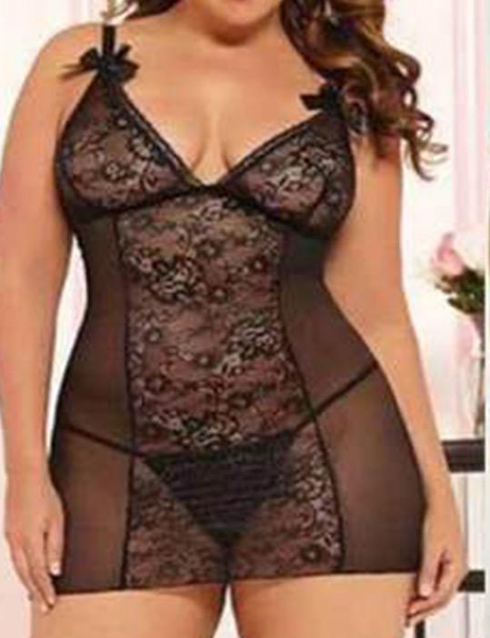 Plus Size Lace Babydoll & Thong Set