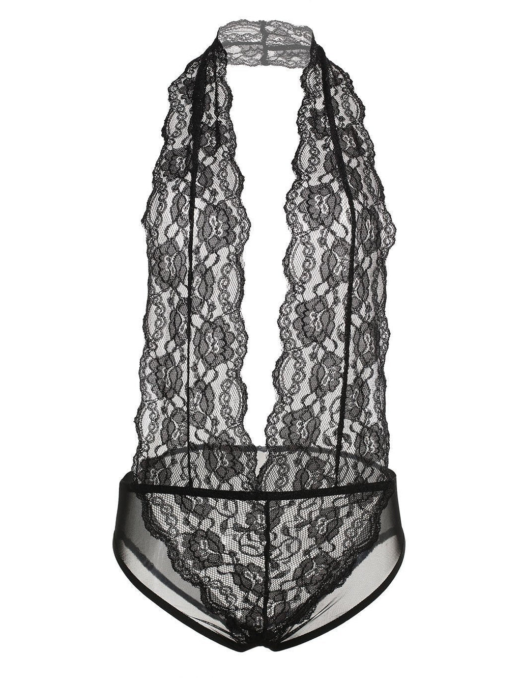 Halter Floral Lace Plunge neck Teddy - Missbodybra