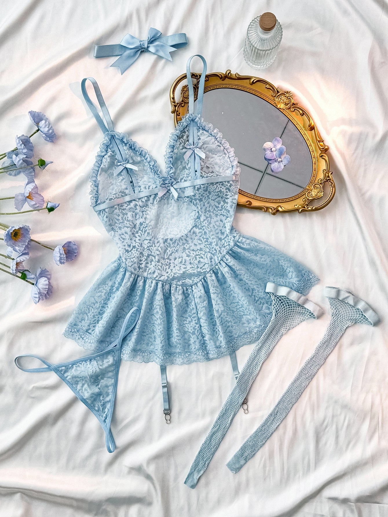 Mesh Lace Patchwork Lingerie Set