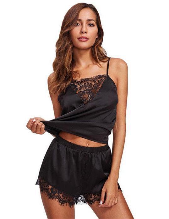 Lace & Satin Cami Pajama Set - Missbodybra